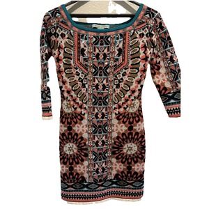 Flying Tomato Aztec Sweater Dress Womens S Long Sleeve Office Geo Boho Floral